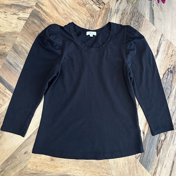 A.L.C. Karlie Black Cotton Puff Tee Sz Small Made in U.S.A. EUC - Picture 3 of 11